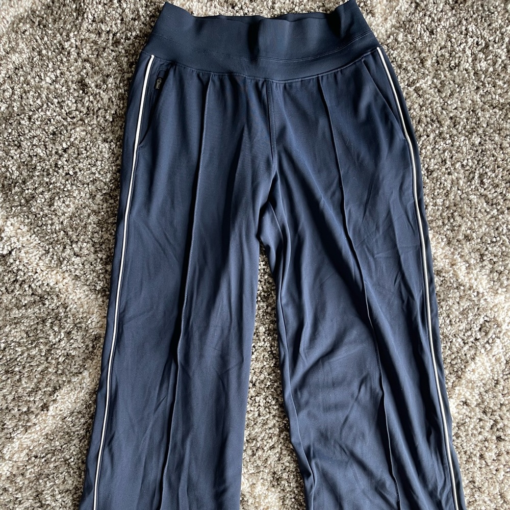 Athleta Navy Track Pants with White Trim
